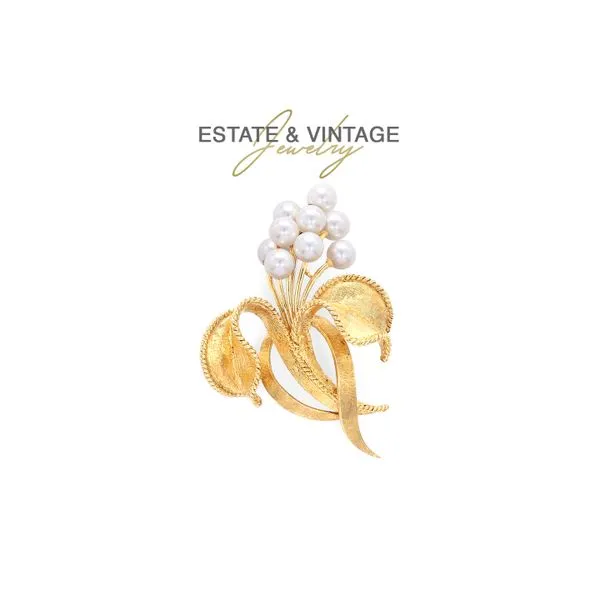 Estate 18K Yellow Gold Fancy Bouquet of Pearls Brooch Raleigh Diamond Fine Jewelry Raleigh, NC