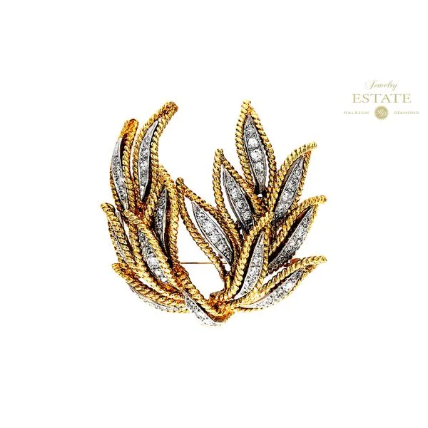 Estate 14K White & Yellow Gold 0.70ctw G-H/SI1-SI2 Twist Leaf Diamond Brooch Raleigh Diamond Fine Jewelry Raleigh, NC