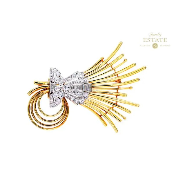 Estate 14K White & Yellow Gold 1.40ctw F-G/VS1-SI2  Fan Swirl Diamond Brooch Raleigh Diamond Fine Jewelry Raleigh, NC