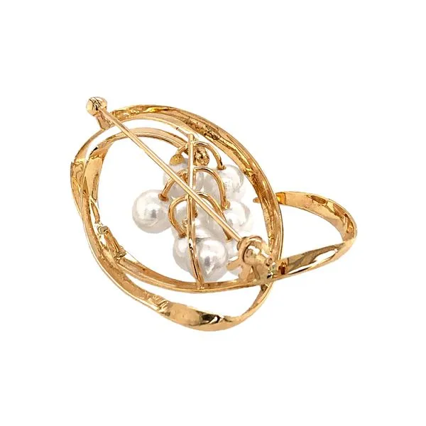 Estate 14K Yellow Gold Freeform Art Ribbon Style Brooch Pin with Pearls Image 2 Raleigh Diamond Fine Jewelry Raleigh, NC