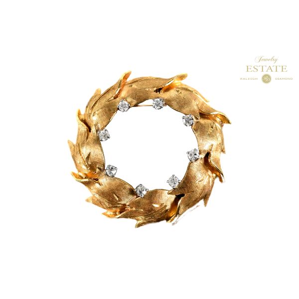18K Yellow Gold 0.15ctw Diamond Wreath Brooch Raleigh Diamond Fine Jewelry Raleigh, NC