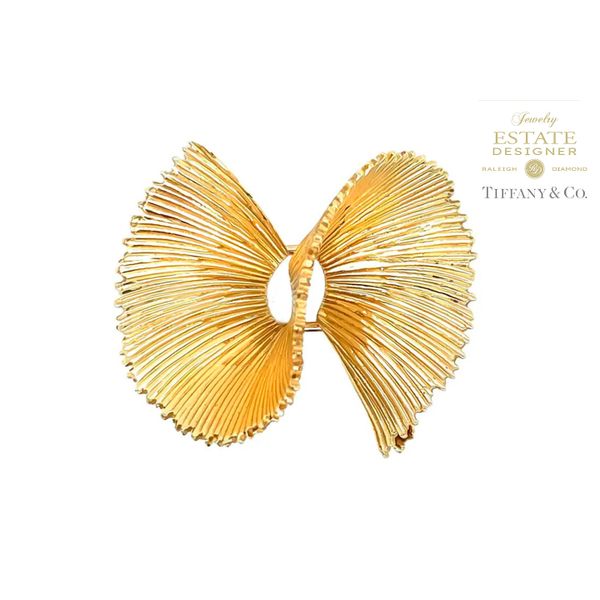 Estate Designer Tiffany & Co. 14K Yellow Gold 1970-1979 S Fan Design Dress Clip Pin Brooch Raleigh Diamond Fine Jewelry Raleigh, NC