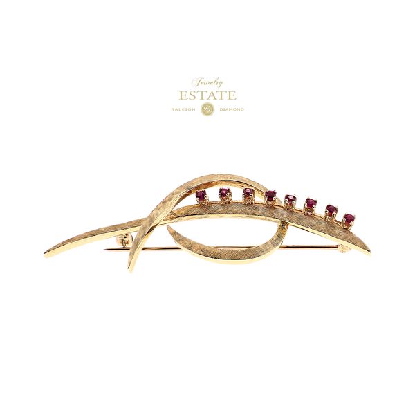 Estate 14K Yellow Gold 0.20ctw Ruby Swirl Brooch Raleigh Diamond Fine Jewelry Raleigh, NC