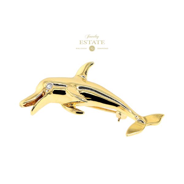 Estate 14K Yellow Gold Dolphin Diamond Eye Brooch Pin Raleigh Diamond Fine Jewelry Raleigh, NC