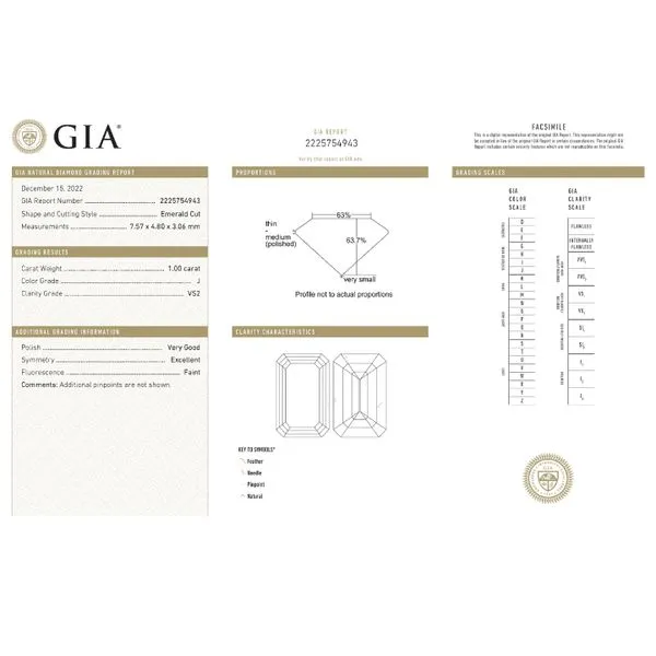 Natural Diamond 1.00ct Emerald J/VS2 GIA Certified Raleigh Diamond Fine Jewelry Raleigh, NC