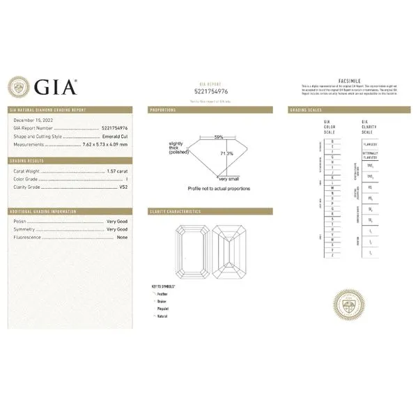 Natural Diamond 1.57ct I/VS2 Emerald GIA Certified Raleigh Diamond Fine Jewelry Raleigh, NC