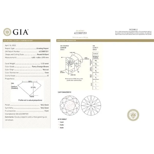 Natural Diamond 1.12ct Cognac/I2 RBC GIA Certified Raleigh Diamond Fine Jewelry Raleigh, NC