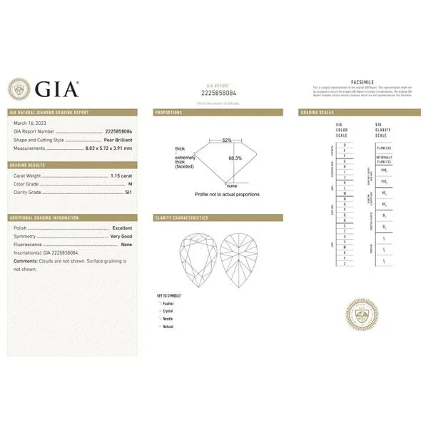 Natural Diamond 1.15ct M/SI1 Pear GIA Certified Raleigh Diamond Fine Jewelry Raleigh, NC