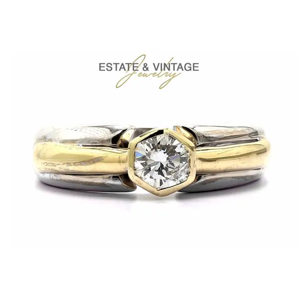 Estate 14K White & Yellow Gold Bezel Set 0.65ctw J-K/I2 RBC Natural Diamond Ring Raleigh Diamond Fine Jewelry Raleigh, NC
