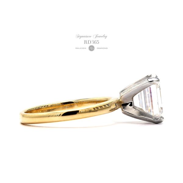 RD365 Signature 18K Yellow Gold & 14K White Gold Moissanite Solitaire Emerald Cut DEF 8x6mm Forever One 2.5mm Image 2 Raleigh Diamond Fine Jewelry Raleigh, NC