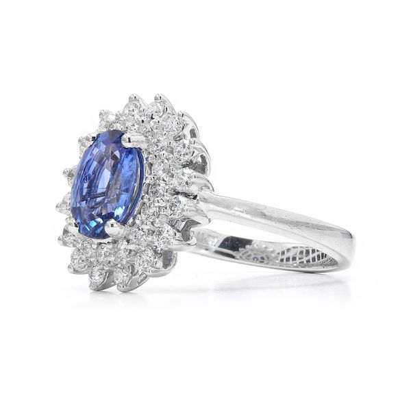 14K White Gold 1.96ctw Double Diamond Halo Oval Blue Sapphire Ring Image 2 Raleigh Diamond Fine Jewelry Raleigh, NC