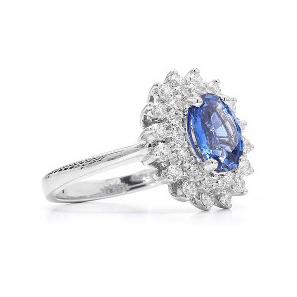 14K White Gold 1.96ctw Double Diamond Halo Oval Blue Sapphire Ring Image 3 Raleigh Diamond Fine Jewelry Raleigh, NC