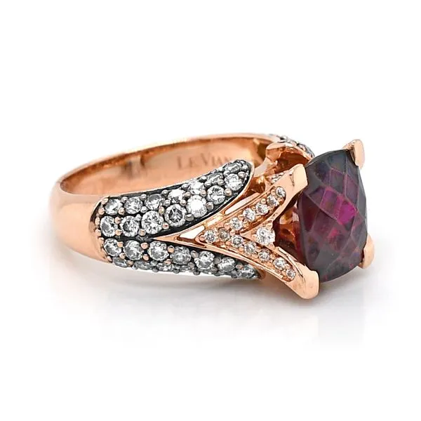 Le Vian Raspberry Rhodolite Garnet with Choclate and Vanilla Diamonds Ring 14k Rose Gold Image 2 Raleigh Diamond Fine Jewelry Raleigh, NC