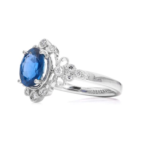 14K White Gold Filigree Vintage Inspired Sapphire Ring Image 2 Raleigh Diamond Fine Jewelry Raleigh, NC