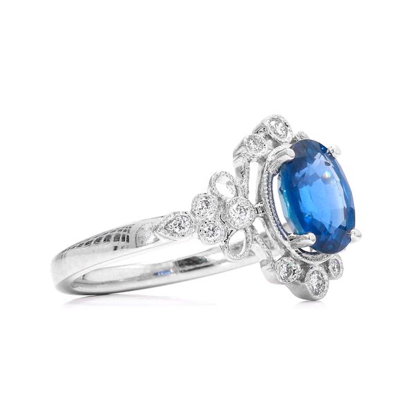 14K White Gold Filigree Vintage Inspired Sapphire Ring Image 3 Raleigh Diamond Fine Jewelry Raleigh, NC