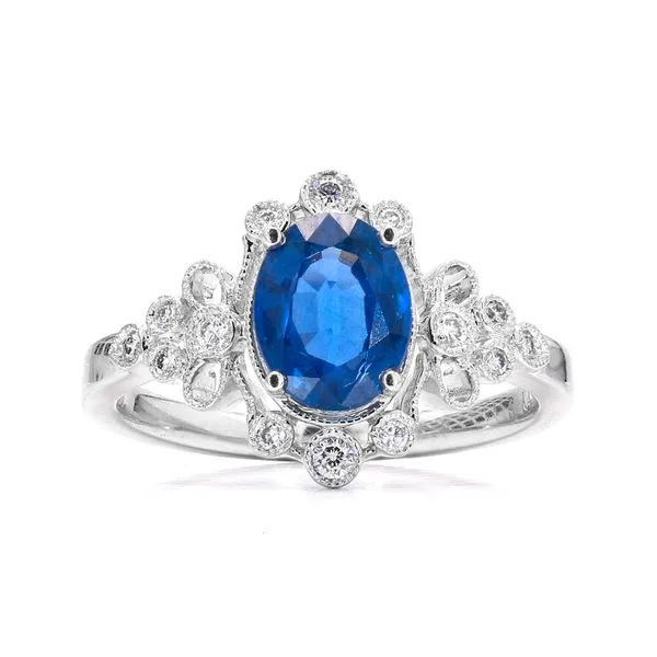 14K White Gold Filigree Vintage Inspired Sapphire Ring Raleigh Diamond Fine Jewelry Raleigh, NC