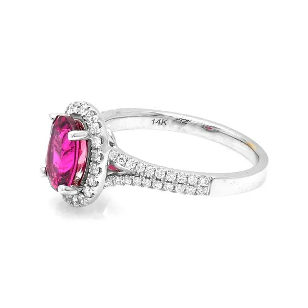 14K White Gold 1.65ctw Diamond Halo Rubellite Tourmaline Ring Image 2 Raleigh Diamond Fine Jewelry Raleigh, NC