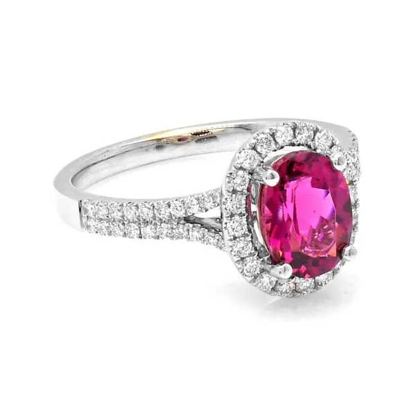 14K White Gold 1.65ctw Diamond Halo Rubellite Tourmaline Ring Image 3 Raleigh Diamond Fine Jewelry Raleigh, NC