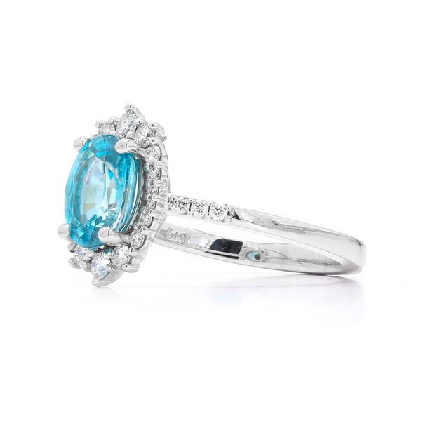 14K White Gold 2.31ctw Diamond Halo Blue Zircon Ring Image 2 Raleigh Diamond Fine Jewelry Raleigh, NC