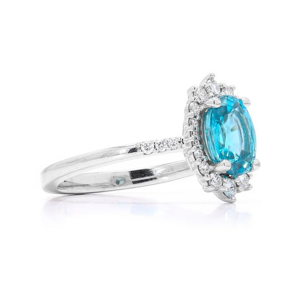 14K White Gold 2.31ctw Diamond Halo Blue Zircon Ring Image 3 Raleigh Diamond Fine Jewelry Raleigh, NC