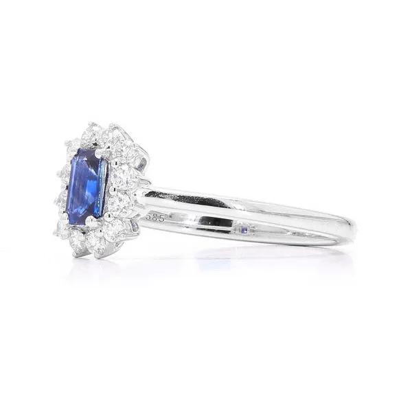 14K White Gold Diamond Halo & Oval Sapphire Ring Image 2 Raleigh Diamond Fine Jewelry Raleigh, NC
