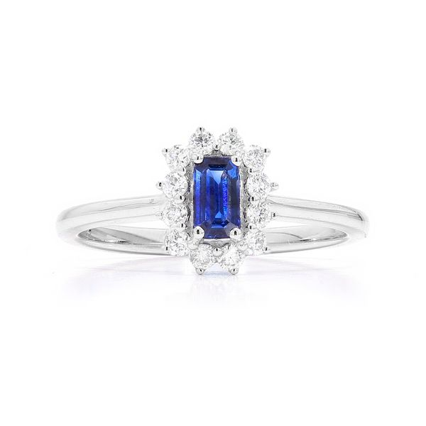 14K White Gold 0.52ctw Diamond Halo & Oval Sapphire Ring Raleigh Diamond Fine Jewelry Raleigh, NC