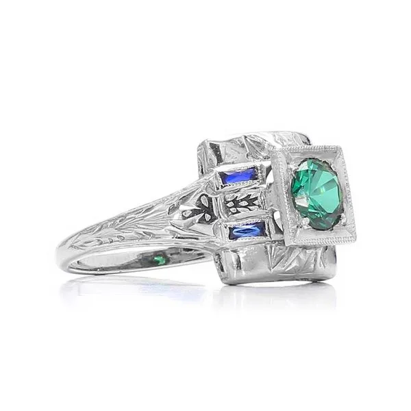 Estate 18K White Gold 0.50ctw Deco Synthetic Spinel/Sapphire Ring Image 3 Raleigh Diamond Fine Jewelry Raleigh, NC