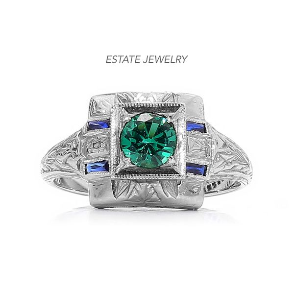 Estate 18K White Gold 0.50ctw Deco Synthetic Spinel/Sapphire Ring Raleigh Diamond Fine Jewelry Raleigh, NC