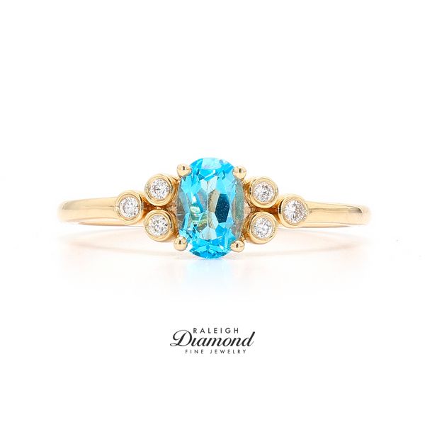 14K Yellow Gold Blue Topaz & Diamond Ring, Raleigh Diamond Fine Jewelry Raleigh, NC