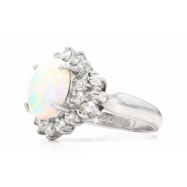 Platinum 1.67ct Opal and Diamond Halo Ring Image 2 Raleigh Diamond Fine Jewelry Raleigh, NC
