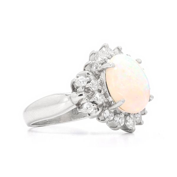 Platinum 1.67ct Opal and Diamond Halo Ring Image 3 Raleigh Diamond Fine Jewelry Raleigh, NC