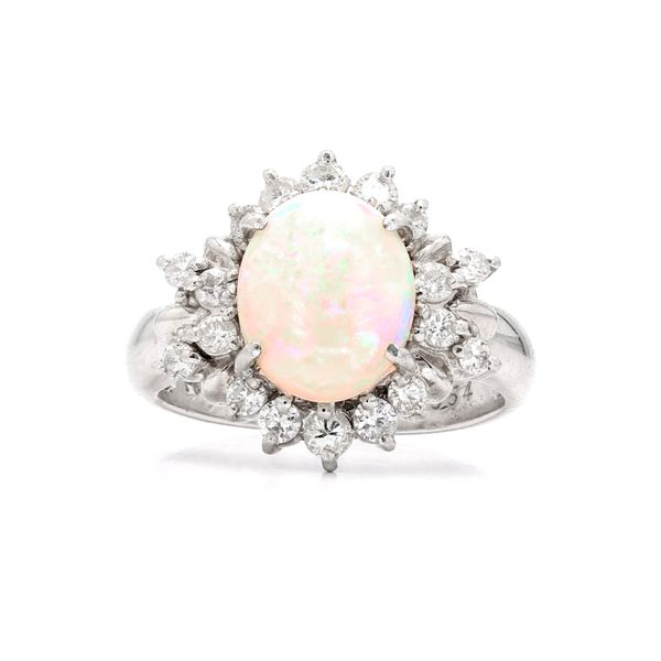 Platinum 1.67ct Opal and Diamond Halo Ring Raleigh Diamond Fine Jewelry Raleigh, NC