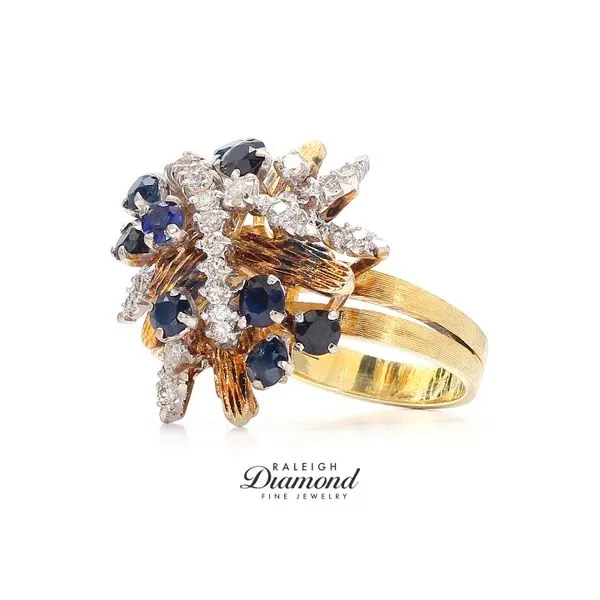 Estate 14K Yellow Gold Vintage Sapphire & Diamond Ring Image 2 Raleigh Diamond Fine Jewelry Raleigh, NC