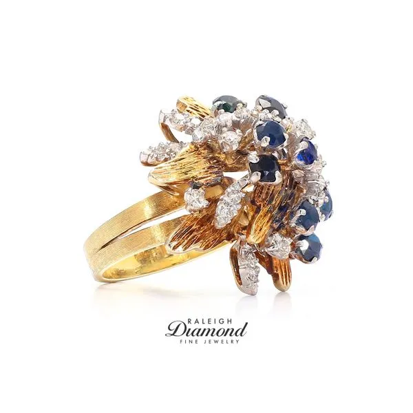 Estate 14K Yellow Gold Vintage Sapphire & Diamond Ring Image 3 Raleigh Diamond Fine Jewelry Raleigh, NC