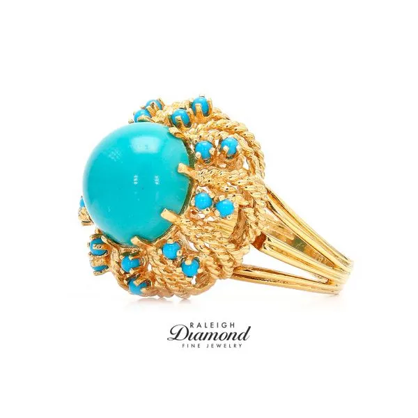 Estate 18K Yellow Gold Turquoise Ring Sz 7.0 Image 2 Raleigh Diamond Fine Jewelry Raleigh, NC