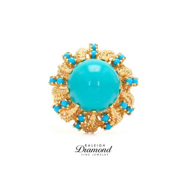 Estate 18K Yellow Gold Turquoise Ring Sz 7.0 Raleigh Diamond Fine Jewelry Raleigh, NC