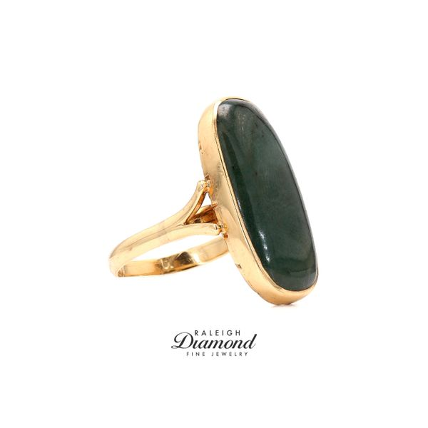 Estate 14k Yellow Gold Oval Jade Ring Sz 8.5 Image 3 Raleigh Diamond Fine Jewelry Raleigh, NC