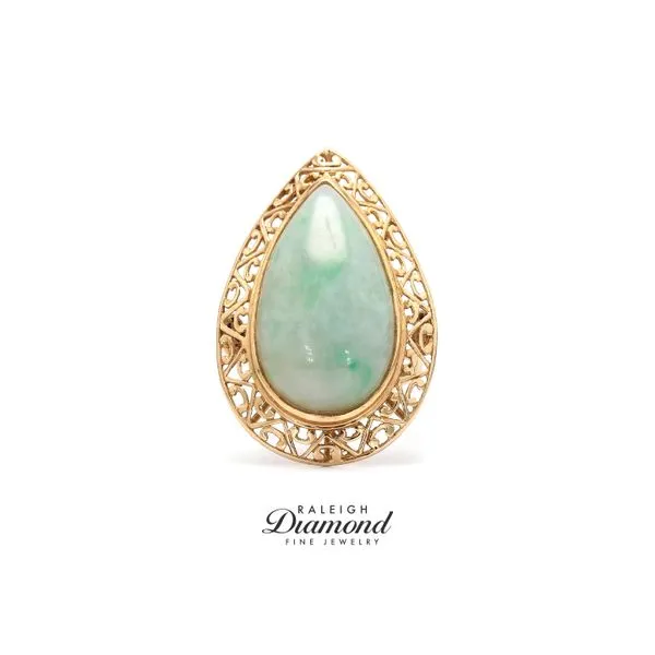 Estate 14K Yellow Gold Pear Jade Filigree Halo Ring Size 7.0 Raleigh Diamond Fine Jewelry Raleigh, NC