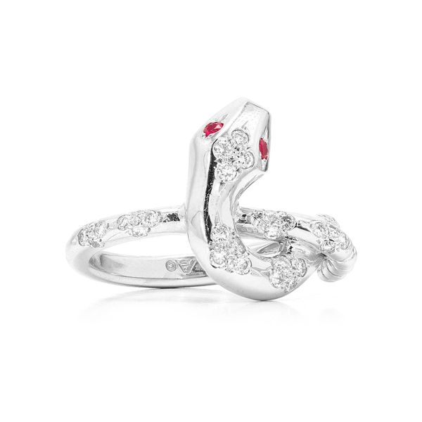 14K White Gold Diamond & Ruby Snake Design Ring - Size 6.5 Raleigh Diamond Fine Jewelry Raleigh, NC