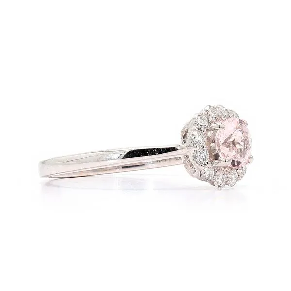 14k White Gold 0.68ctw Morganite Diamond Halo Ring Image 3 Raleigh Diamond Fine Jewelry Raleigh, NC