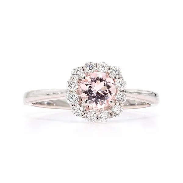 14k White Gold 0.68ctw Morganite Diamond Halo Ring Raleigh Diamond Fine Jewelry Raleigh, NC