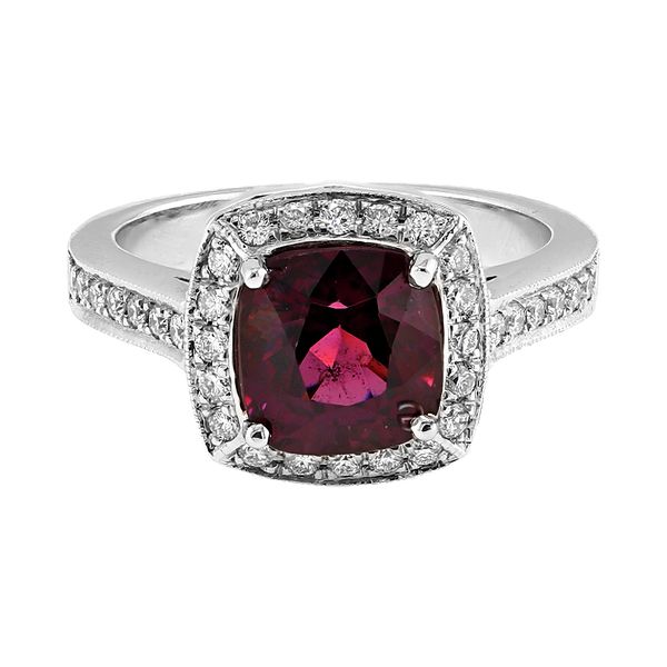 14k White Gold 2.37ctw Halo Diamond & Cushion Purple Spinel Fashion Ring Raleigh Diamond Fine Jewelry Raleigh, NC