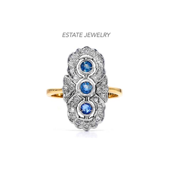 Estate 18K White & Yellow Gold Sapphire & Diamond Ring Raleigh Diamond Fine Jewelry Raleigh, NC