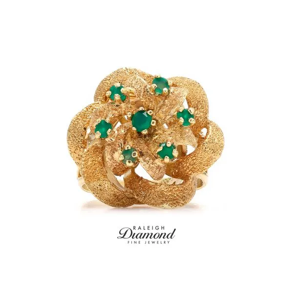 Estate 14K Yellow Gold Emerald Cocktail Ring Size 6.5 Raleigh Diamond Fine Jewelry Raleigh, NC