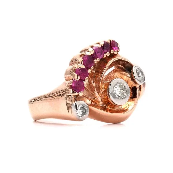 Estate 14K Rose Gold Ruby & Diamond Ring Size 6.25 Image 3 Raleigh Diamond Fine Jewelry Raleigh, NC