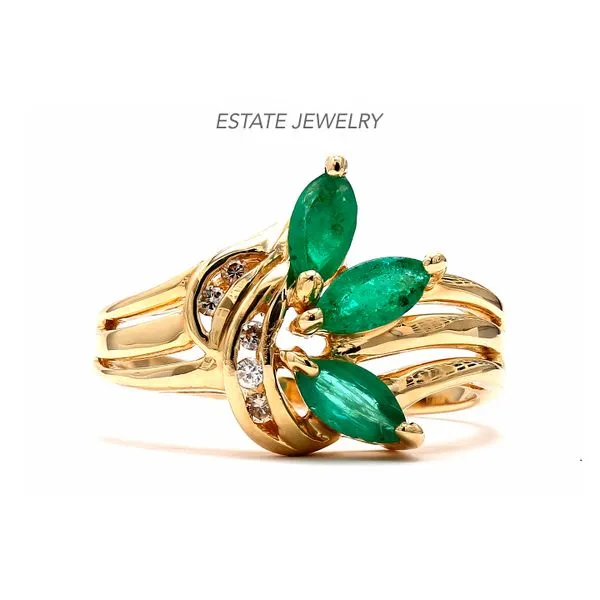Estate 14K Yellow Gold Emerald & Diamond Ring Raleigh Diamond Fine Jewelry Raleigh, NC