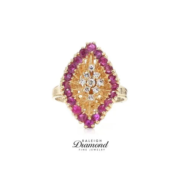 Estate 14K Yellow Gold Ruby & Diamond Ring Size 8.25 Raleigh Diamond Fine Jewelry Raleigh, NC