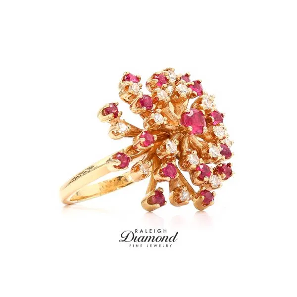 Estate 14K Yellow Gold Ruby & Diamond Flower Ring Image 3 Raleigh Diamond Fine Jewelry Raleigh, NC