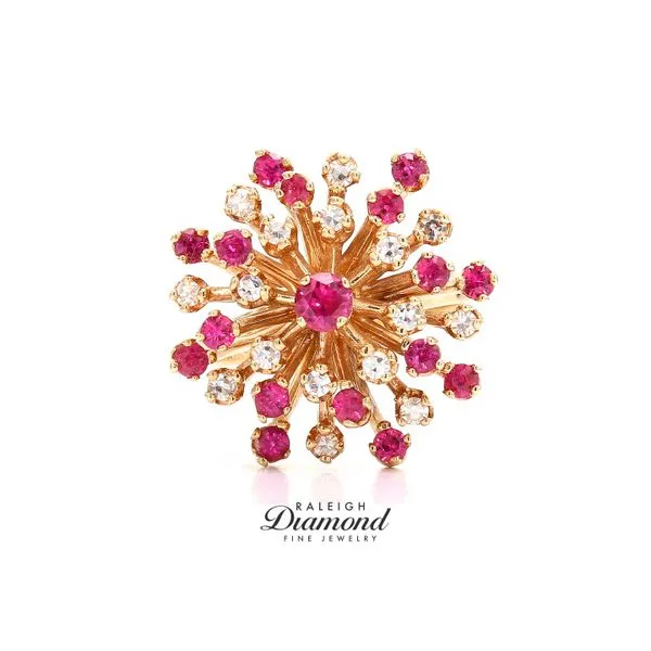 Estate 14K Yellow Gold Ruby & Diamond Flower Ring Raleigh Diamond Fine Jewelry Raleigh, NC