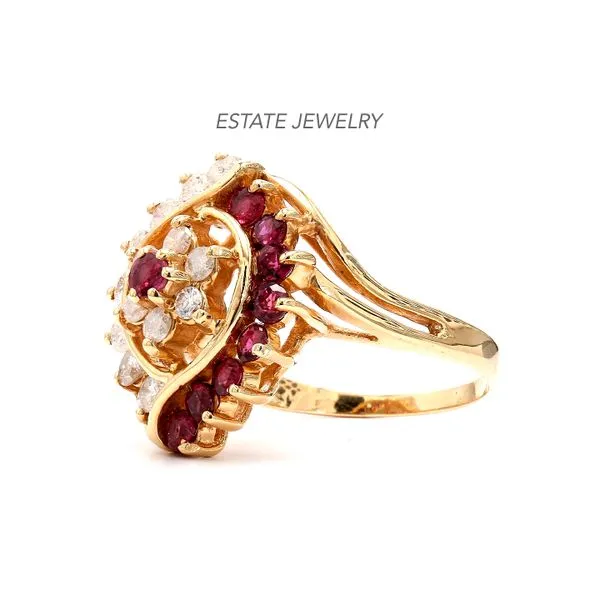 Estate 14K Yellow Gold 2.50ctw Ruby & Diamond Cluster Ring Image 2 Raleigh Diamond Fine Jewelry Raleigh, NC
